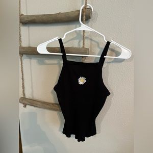 Wild Fable Ribbed Black Flower Tank